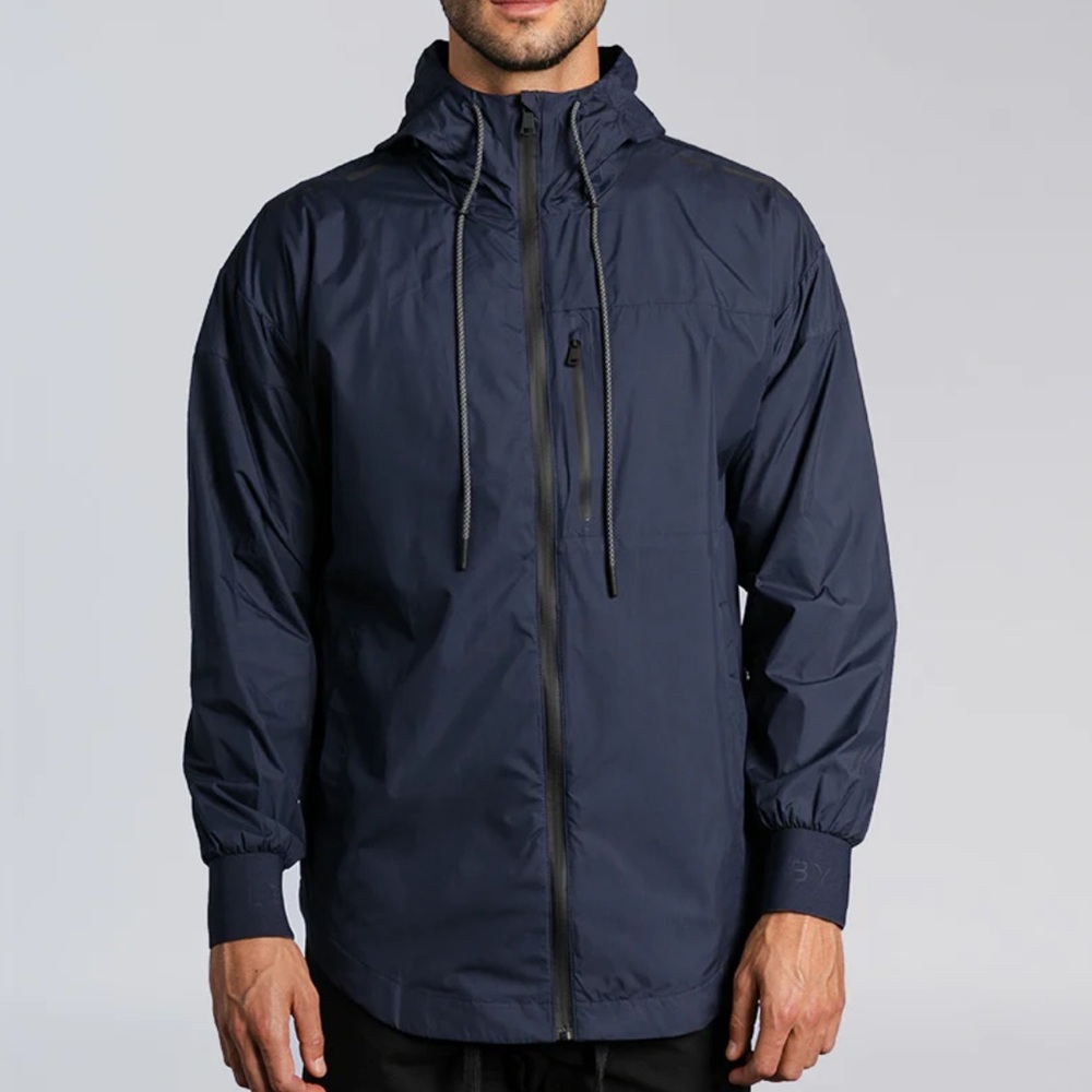 BYLT Basics Navy Hooded Windbreaker with Chest Zip